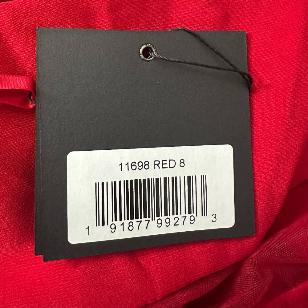 NWT Mac Duggal Sheer Mesh Panel Detail Column Gown Red 8 - Picture 6 of 8